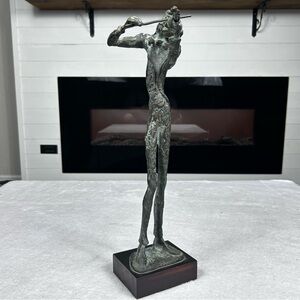 Vintage Mid Century Modern Brutalist Violin Player 15" Bronze Statue Sculpture